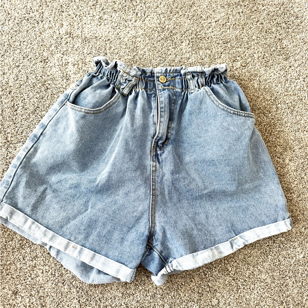 Plaid and Plain Denim Women's Shorts